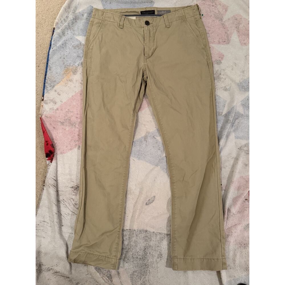 Aeropostale Mens Size 32/30 Slim Straight Tan Khaki Casual Flat Front Pants